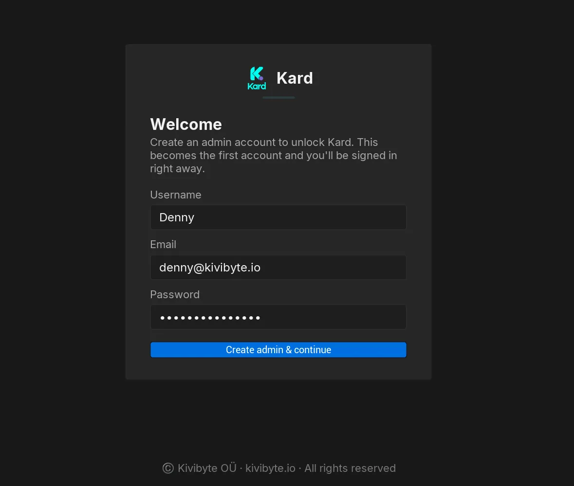 Kard account creation