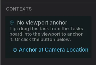 Contexts panel empty state with the Anchor at Camera Location button