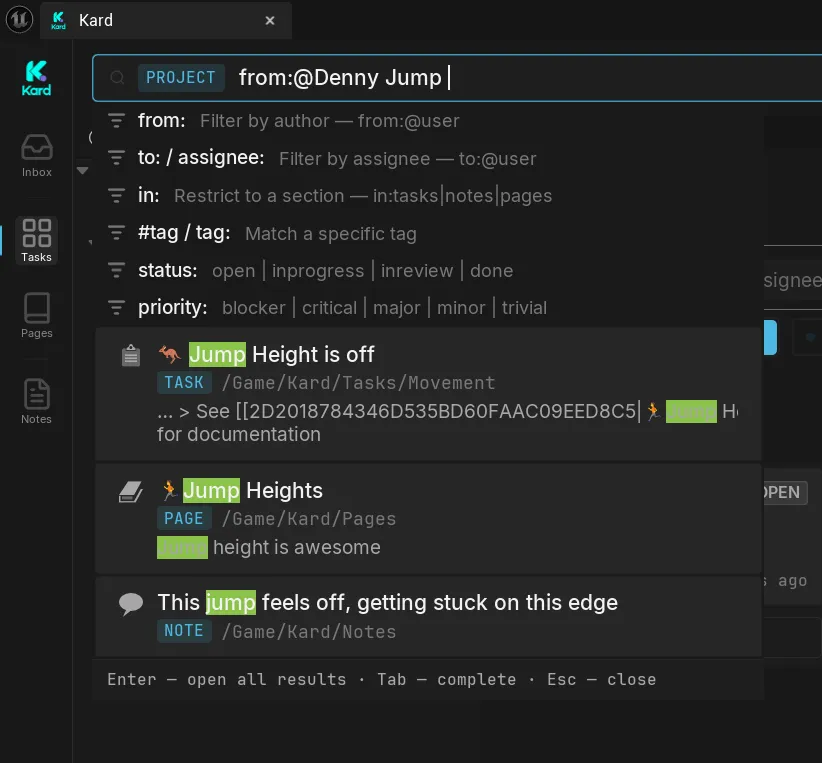 The project search bar with the suggestion dropdown open