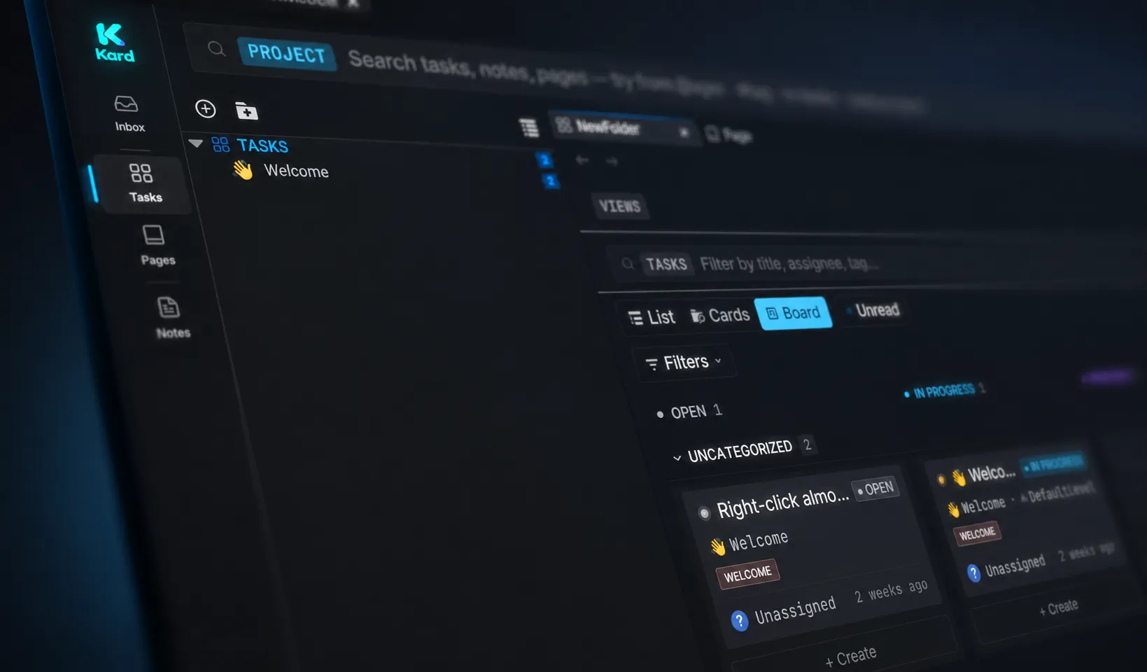 Kard sidebar and search, close up